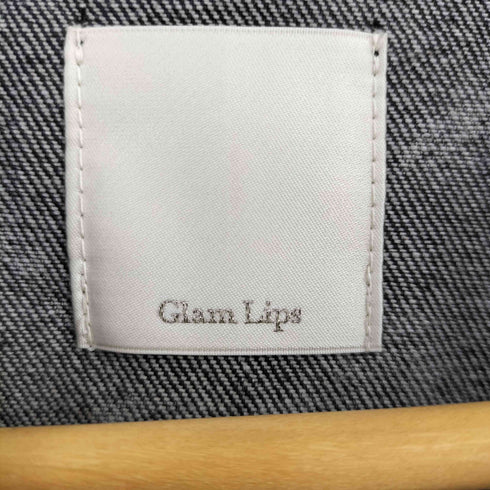 Glam Lips Washed ギャザー ブラックデニム ジップアップ ジャケット レディース FREE
