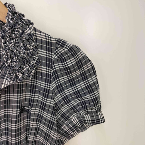 バーバリーブルーレーベル BURBERRY BLUE LABEL ロゴ刺繍 フリルデザイン 半袖 チェックブラウス レディース EUR:38