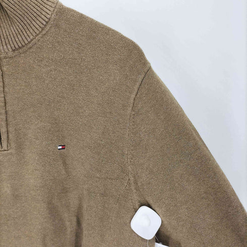 トミーヒルフィガー TOMMY HILFIGER ロゴ刺繍 ハーフジップ モックネック コットン ニット プルオーバー メンズ import:XL