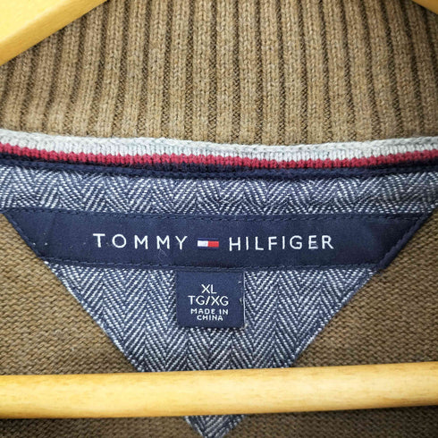 トミーヒルフィガー TOMMY HILFIGER ロゴ刺繍 ハーフジップ モックネック コットン ニット プルオーバー メンズ import:XL