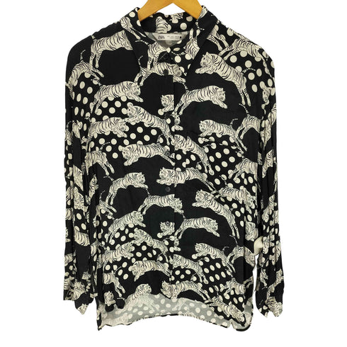 ザラ ZARA トラ 虎柄 アニマル柄 ドット柄 総ビスコース L/S シャツ レディース import:L