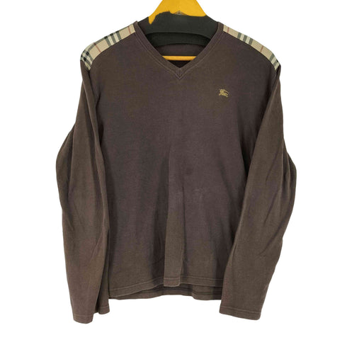 バーバリーブラックレーベル BURBERRY BLACK LABEL ノバチェックショルダー L/S Vネック Tシャツ レディース JPN:2