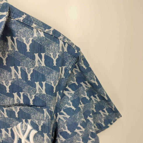 エムエルビーコリア MLB KOREA 総柄 ベースボール チームロゴ デニムシャツ メンズ M