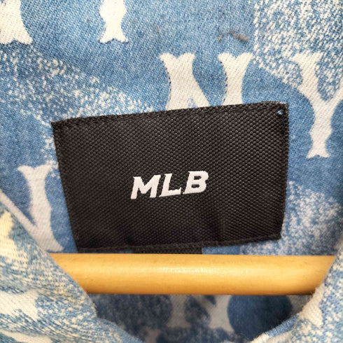 エムエルビーコリア MLB KOREA 総柄 ベースボール チームロゴ デニムシャツ メンズ M