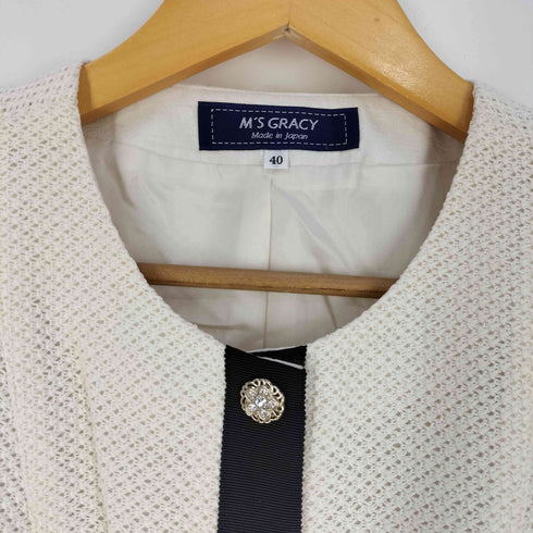 エムズグレイシー Ms GRACY 花ボタン ツートン ノーカラージャケット レディース JPN:40