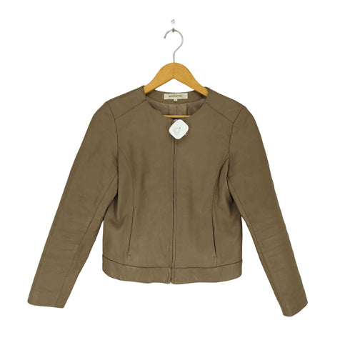 ナチュラルビューティーベーシック NATURAL BEAUTY BASIC lamb leather ラムレザーノーカラージャケット レディース S