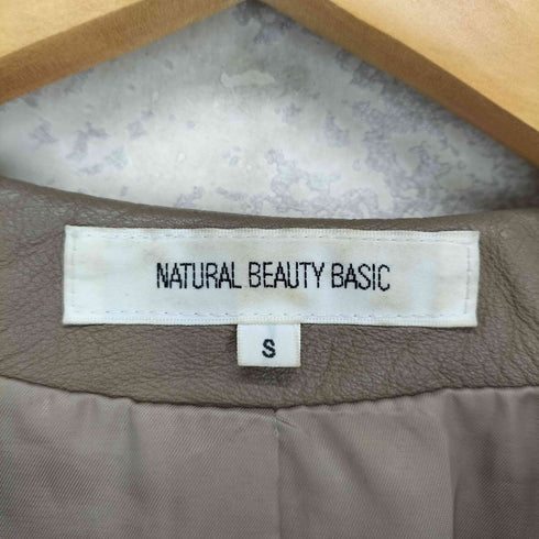 ナチュラルビューティーベーシック NATURAL BEAUTY BASIC lamb leather ラムレザーノーカラージャケット レディース S