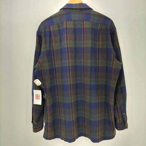 ポロバイラルフローレン Polo by RALPH LAUREN 90s USA製 オープンカラー 開襟 ウール チェックシャツ ボードシャツ メンズ import:L