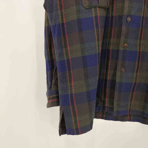 ポロバイラルフローレン Polo by RALPH LAUREN 90s USA製 オープンカラー 開襟 ウール チェックシャツ ボードシャツ メンズ import:L