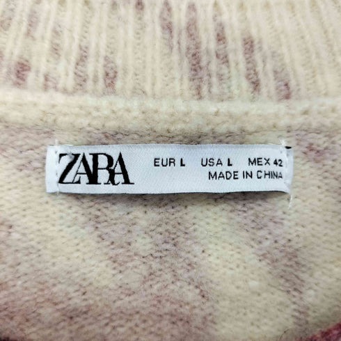 ザラ ZARA アート柄 アルパカ ウール混 クルーネック 長袖ニット メンズ import:L