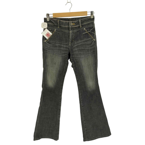 ボブソン BOBSON QUEEN'S LOW ヒゲ ステッチデザイン ジップフライ レイヤード フレア デニムパンツ レディース JPN:L