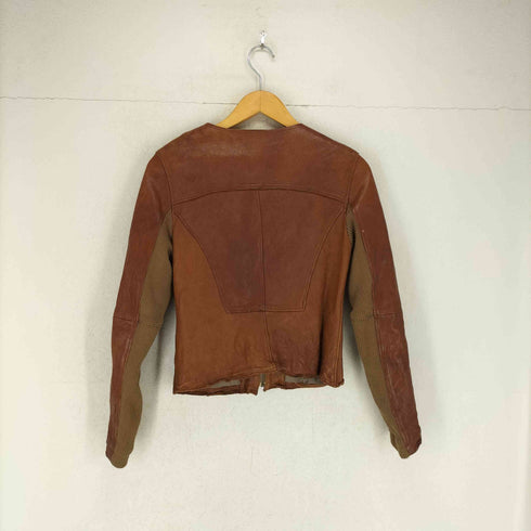global rythme essence real leather リアルレザーニット切替ノーカラージャケット レディース
