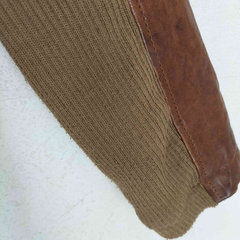 global rythme essence real leather リアルレザーニット切替ノーカラージャケット レディース