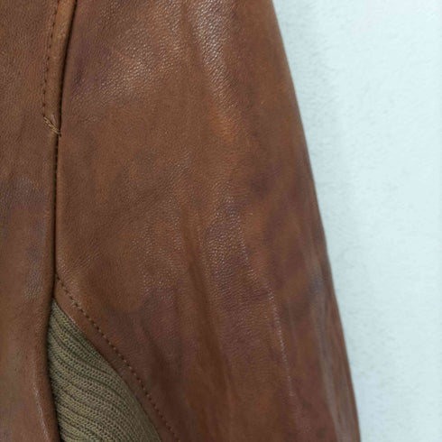 global rythme essence real leather リアルレザーニット切替ノーカラージャケット レディース