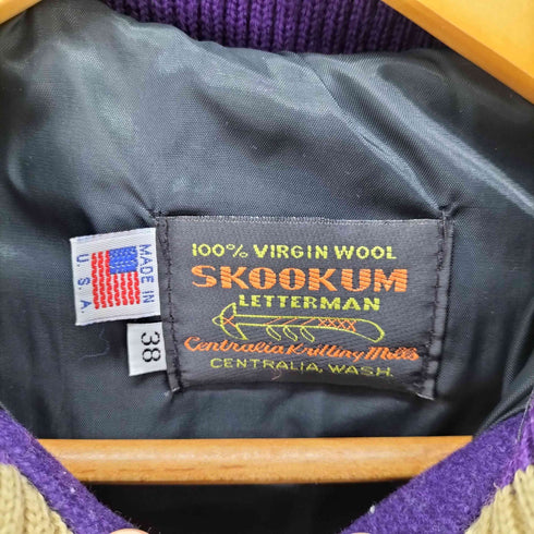 スクーカム SKOOKUM USA製 袖レザー メルトン スタジャン バーシティジャケット レディース US:38
