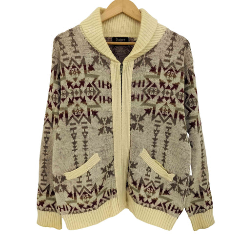 Ossipee 90s USA製 ノルディック柄 ジップアップ ウール ショールカラー カーディガン メンズ import:M