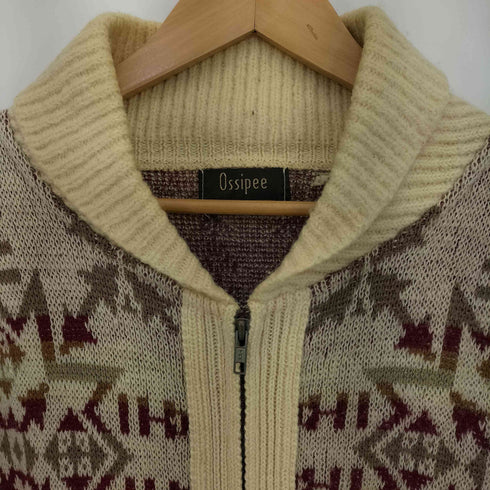 Ossipee 90s USA製 ノルディック柄 ジップアップ ウール ショールカラー カーディガン メンズ import:M