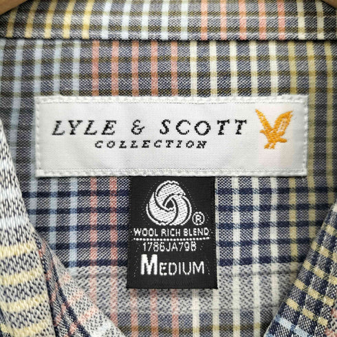 ライルアンドスコット LYLE&SCOTT ワンポイント刺繍 チェック柄 ウール混 半袖シャツ メンズ import:M