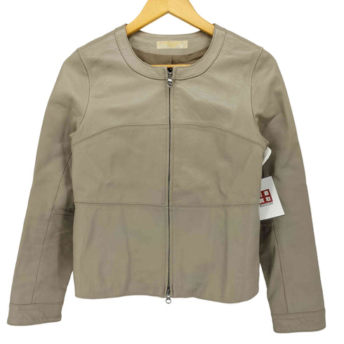 ナチュラルビューティーベーシック NATURAL BEAUTY BASIC シープレザー ジップアップ ノーカラー ジャケット レディース JPN:L