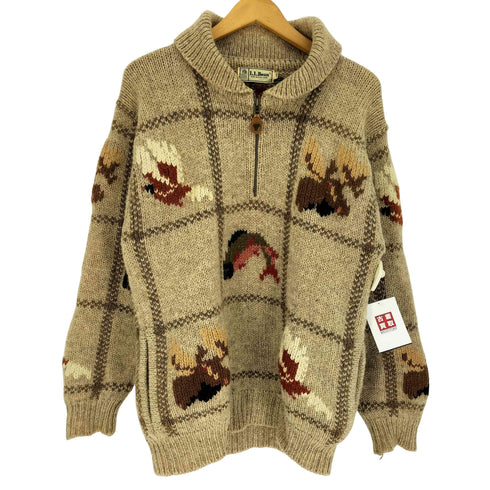 エルエルビーン L.L.Bean 80-90S 香港製 総柄 ショールカラー カウチン プルオーバー ウール ニット メンズ import:S
