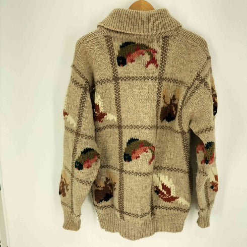 エルエルビーン L.L.Bean 80-90S 香港製 総柄 ショールカラー カウチン プルオーバー ウール ニット メンズ import:S