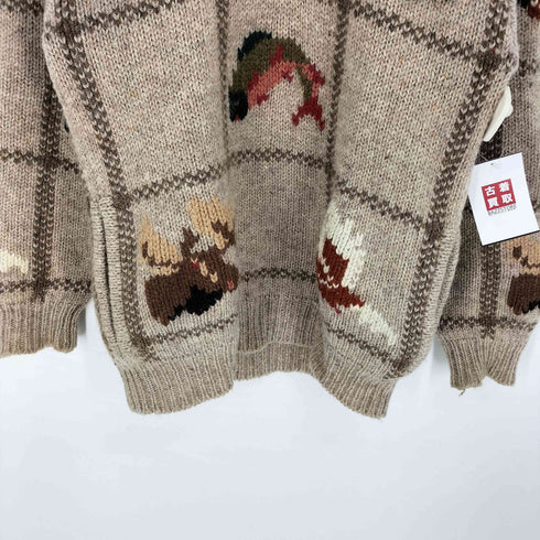 エルエルビーン L.L.Bean 80-90S 香港製 総柄 ショールカラー カウチン プルオーバー ウール ニット メンズ import:S