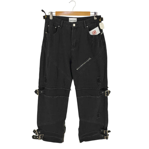 MADEEXTREME 切りっぱなし ダメージ加工 ボンテージ ブラックデニム パンツ street メンズ JPN:M