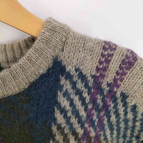 ボストントレーダーズ BOSTON TRADERS 90S 総柄 ウール クルーネック ニットセーター レディース import:M