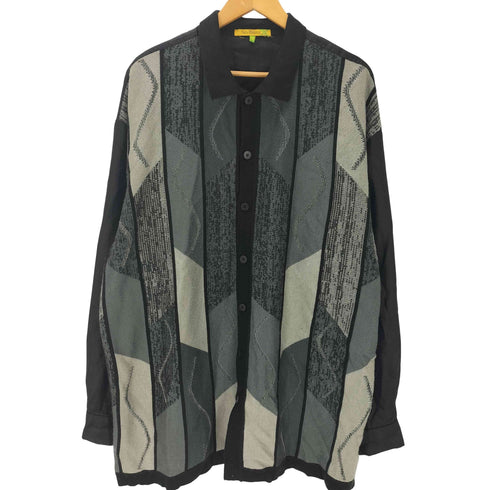 SILVERSILK レーヨン ポリ シルク 総柄 ニット ジャケット メンズ 2XL