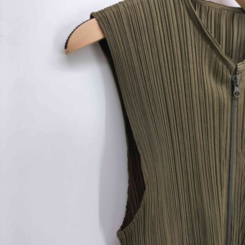 プリーツプリーズイッセイミヤケ PLEATS PLEASE ISSEY MIYAKE 90S 97AW ノースリーブ ジップアップ プリーツベスト ダブルジップ レディース JPN:3