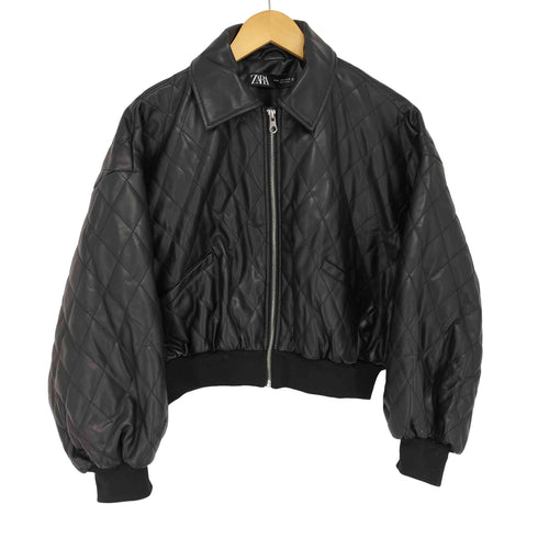 ザラ ZARA FAUX LEATHER JACKET ダイヤキルティング レディース import:M