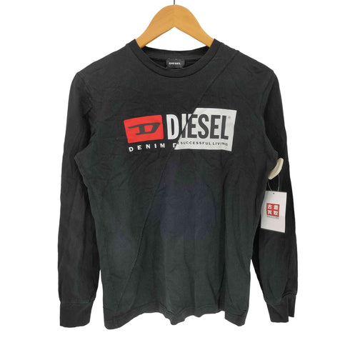 ディーゼル DIESEL 裁断 ロゴ プリント L/S クルーネック Tシャツ メンズ import:XS