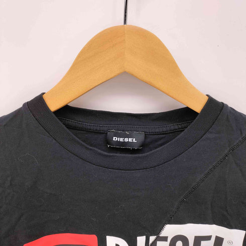 ディーゼル DIESEL 裁断 ロゴ プリント L/S クルーネック Tシャツ メンズ import:XS