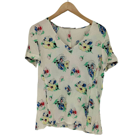 コントワーデコトニエ COMPTOIR DES COTONNIERS シルク レーヨン シワ加工 花柄 ショートスリーブ Vネック カットソー レディース FR:38