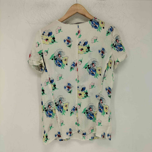 コントワーデコトニエ COMPTOIR DES COTONNIERS シルク レーヨン シワ加工 花柄 ショートスリーブ Vネック カットソー レディース FR:38