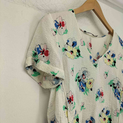 コントワーデコトニエ COMPTOIR DES COTONNIERS シルク レーヨン シワ加工 花柄 ショートスリーブ Vネック カットソー レディース FR:38