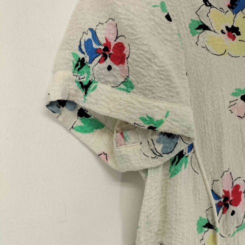 コントワーデコトニエ COMPTOIR DES COTONNIERS シルク レーヨン シワ加工 花柄 ショートスリーブ Vネック カットソー レディース FR:38