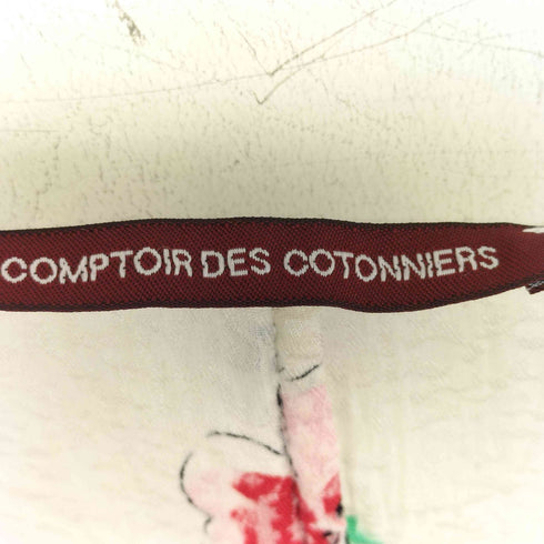 コントワーデコトニエ COMPTOIR DES COTONNIERS シルク レーヨン シワ加工 花柄 ショートスリーブ Vネック カットソー レディース FR:38