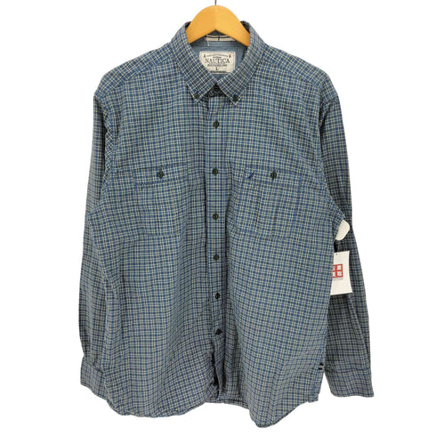 ノーティカ NAUTICA SLIM FIT コットン ポプリン チェック L/S ボタンダウン シャツ 猫目ボタン メンズ import:L