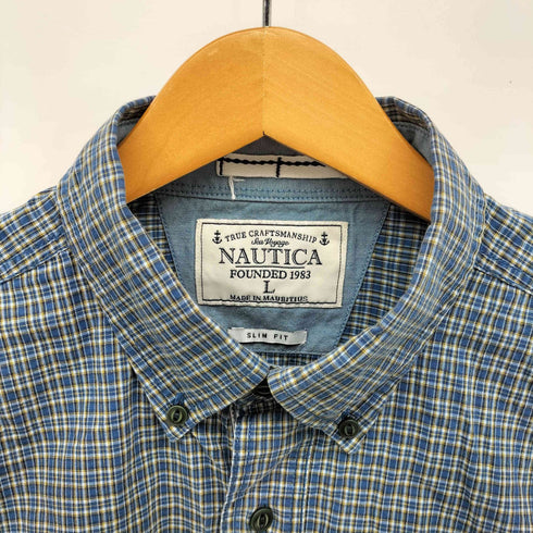 ノーティカ NAUTICA SLIM FIT コットン ポプリン チェック L/S ボタンダウン シャツ 猫目ボタン メンズ import:L