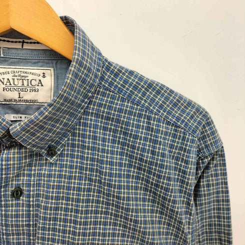 ノーティカ NAUTICA SLIM FIT コットン ポプリン チェック L/S ボタンダウン シャツ 猫目ボタン メンズ import:L