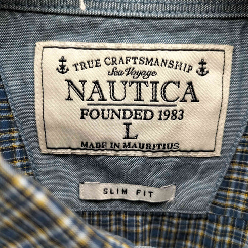 ノーティカ NAUTICA SLIM FIT コットン ポプリン チェック L/S ボタンダウン シャツ 猫目ボタン メンズ import:L