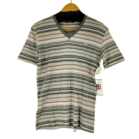 バーバリーブラックレーベル BURBERRY BLACK LABEL ワンポイントロゴ刺繍 VネックボーダーTシャツ レディース JPN:2