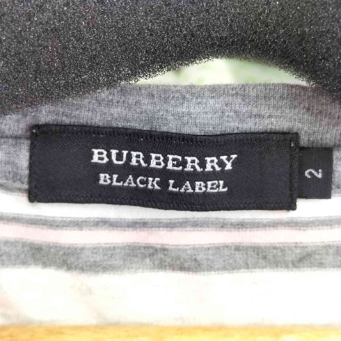 バーバリーブラックレーベル BURBERRY BLACK LABEL ワンポイントロゴ刺繍 VネックボーダーTシャツ レディース JPN:2
