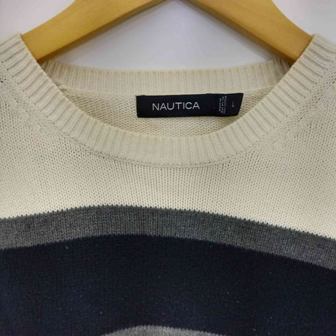 ノーティカ NAUTICA 00s ロゴ刺繍 マルチボーダー コットンニット メンズ import:L