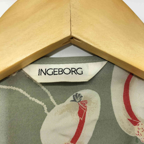 インゲボルグ INGEBORG 帽子柄 フリルデザイン リボン付き ショートスリーブブラウス レディース