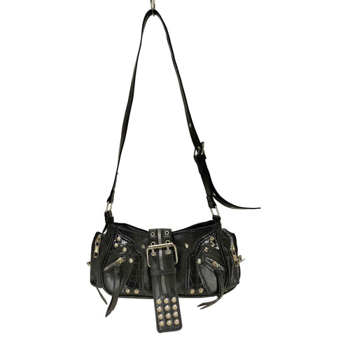 スタッズデザイン フェイクレザーショルダーバッグ メンズ