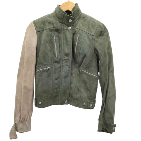 ダナキャランニューヨーク DKNY スタンドカラー バイカラー スウェード ライダース ジャケット レディース US:4