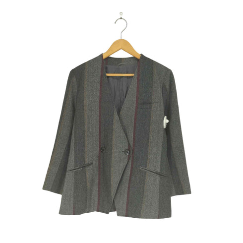 ヘリンボーンウールノーカラーダブルブレステッドジャケット レディース