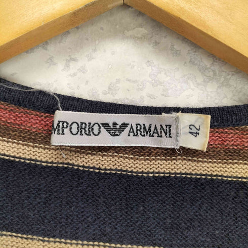 エンポリオアルマーニ EMPORIO ARMANI リネン混ボーダー柄ノースリーブデザインニット レディース 42